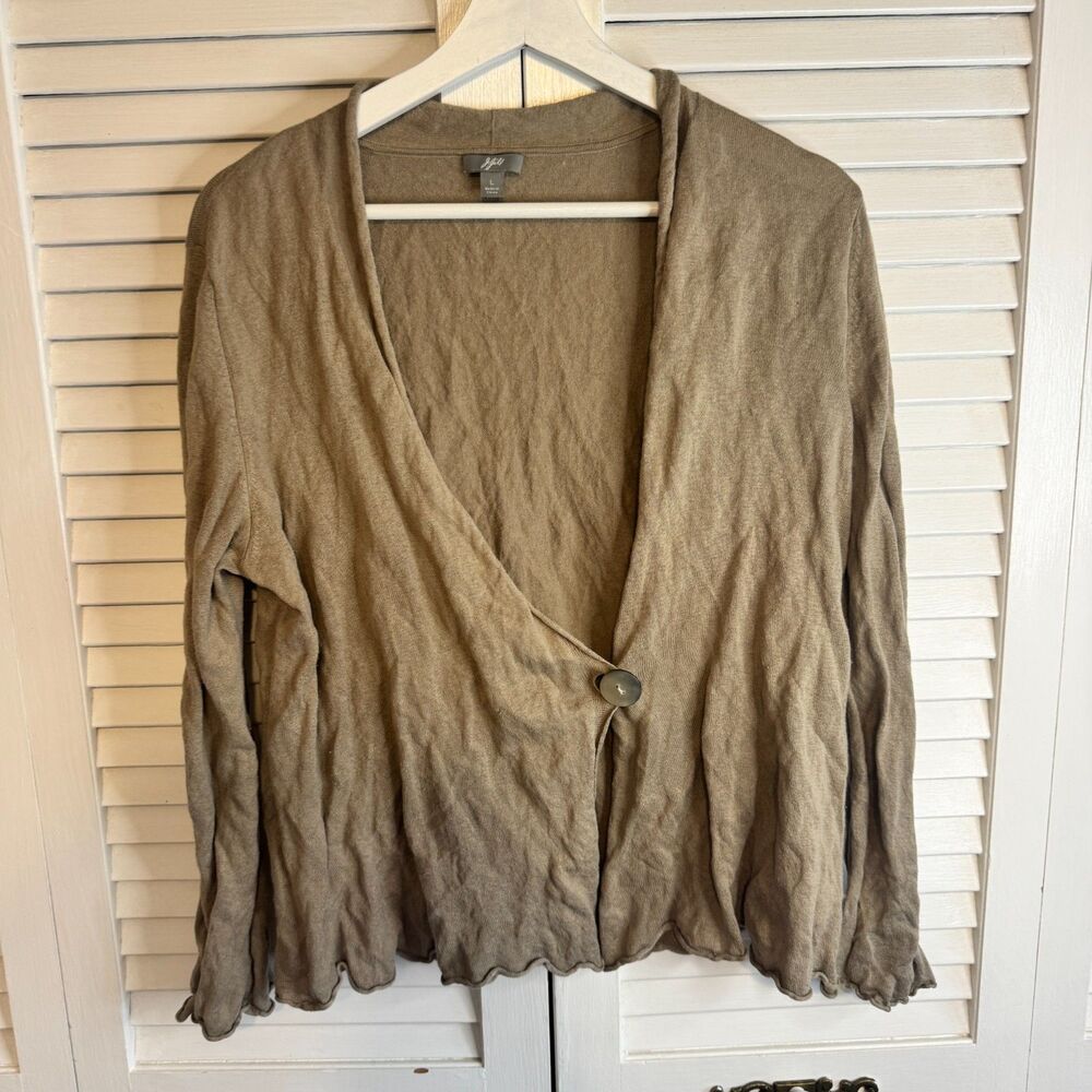 J.JILL SILK SILK BLEND MINIMALIST‎ ASYMMETRICAL BUTTON CARDIGAN TOP SZ L